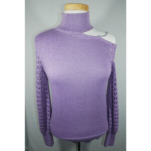 New York & Company Sweater Womens Small Purple Turtleneck One Shoulder Chain NWT